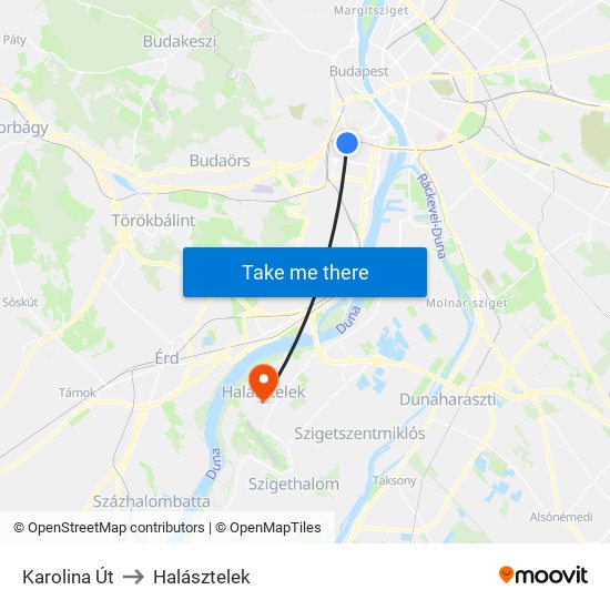 Karolina Út to Halásztelek map