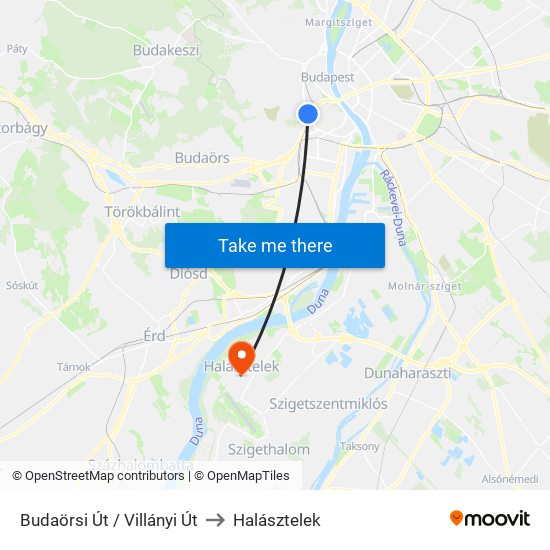 Budaörsi Út / Villányi Út to Halásztelek map