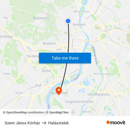 Szent János Kórház to Halásztelek map