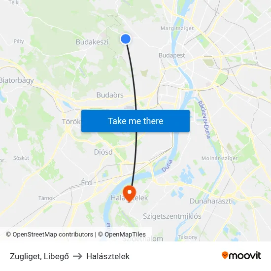 Zugliget, Libegő to Halásztelek map