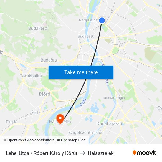 Lehel Utca / Róbert Károly Körút to Halásztelek map