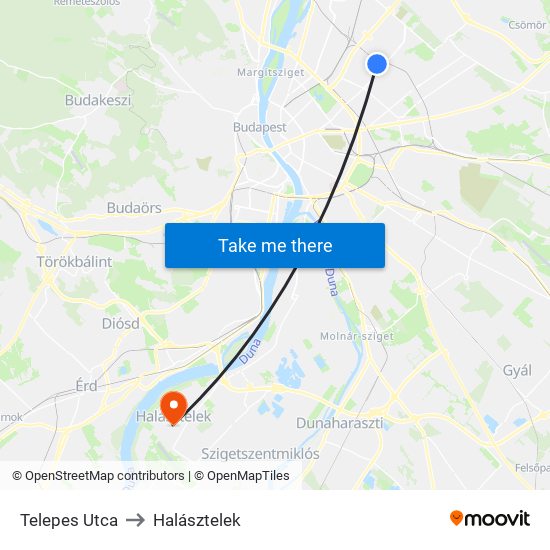 Telepes Utca to Halásztelek map