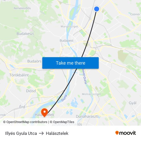 Illyés Gyula Utca to Halásztelek map