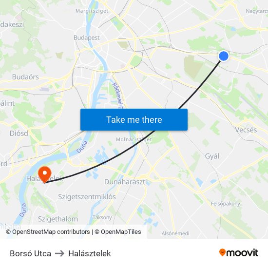 Borsó Utca to Halásztelek map