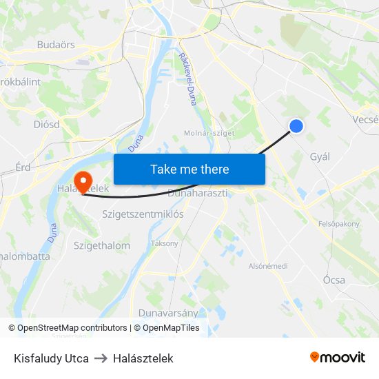 Kisfaludy Utca to Halásztelek map