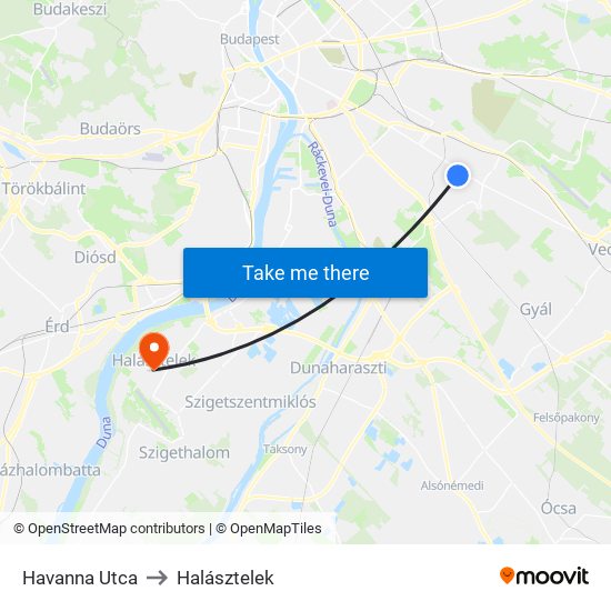 Havanna Utca to Halásztelek map