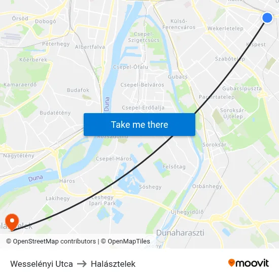Wesselényi Utca to Halásztelek map