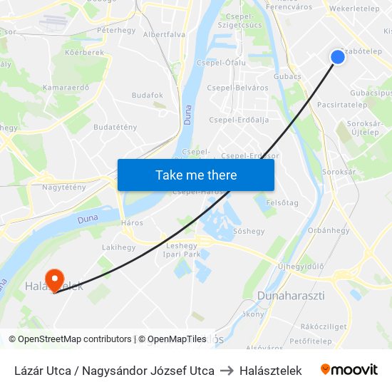 Lázár Utca / Nagysándor József Utca to Halásztelek map