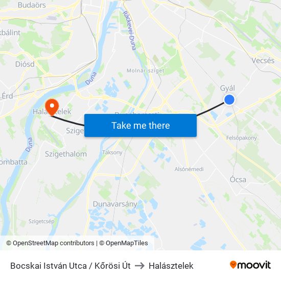 Bocskai István Utca / Kőrösi Út to Halásztelek map