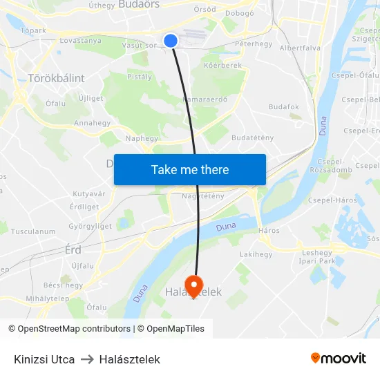 Kinizsi Utca to Halásztelek map