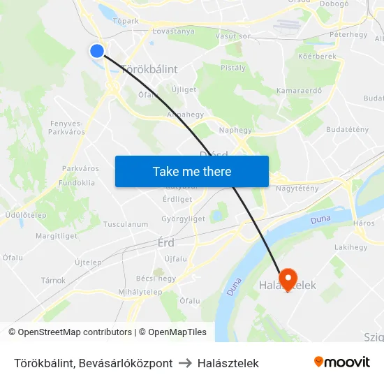 Törökbálint, Bevásárlóközpont to Halásztelek map