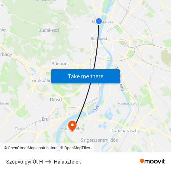 Szépvölgyi Út H to Halásztelek map