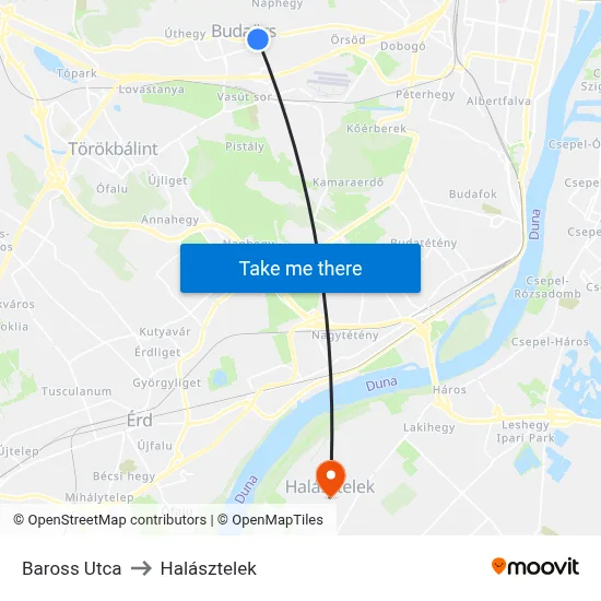 Baross Utca to Halásztelek map
