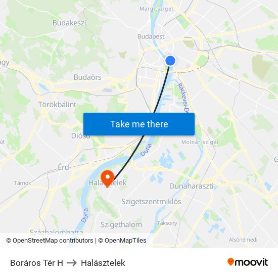 Boráros Tér H to Halásztelek map
