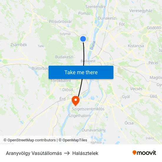 Aranyvölgy Vasútállomás to Halásztelek map