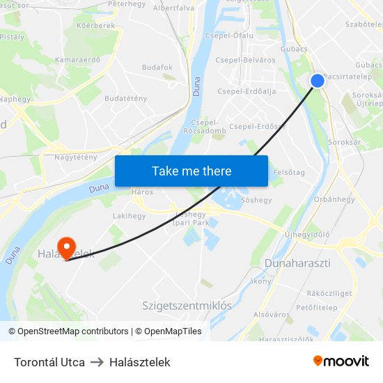 Torontál Utca to Halásztelek map