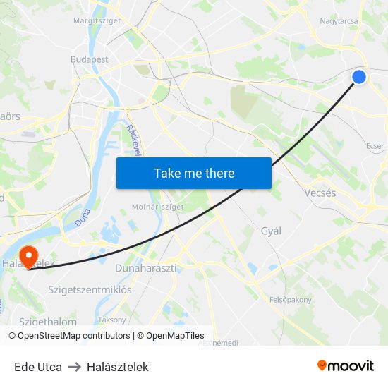 Ede Utca to Halásztelek map