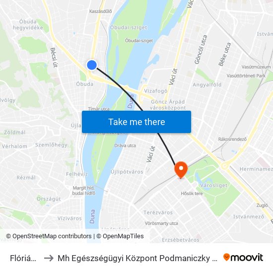 Flórián Tér to Mh Egészségügyi Központ Podmaniczky Utcai Telephely map