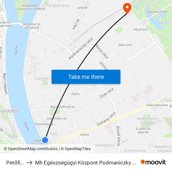 Petőfi Tér to Mh Egészségügyi Központ Podmaniczky Utcai Telephely map