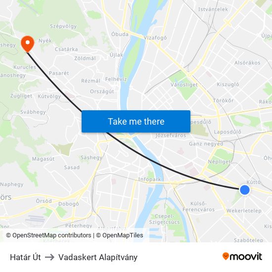 Határ Út to Vadaskert Alapítvány map