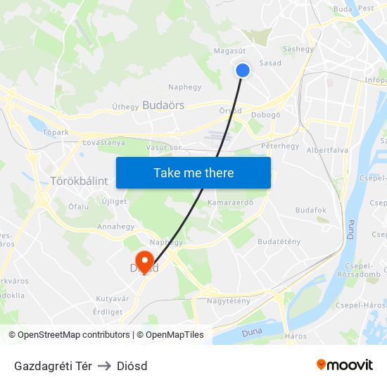 Gazdagréti Tér to Diósd map