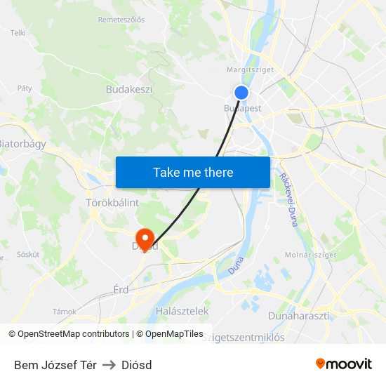 Bem József Tér to Diósd map