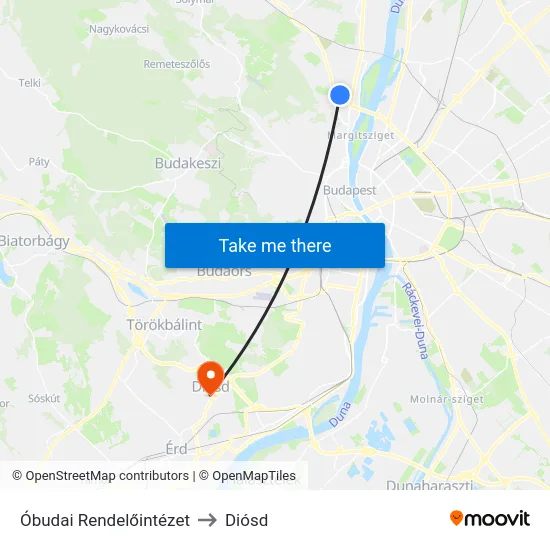 Óbudai Rendelőintézet to Diósd map