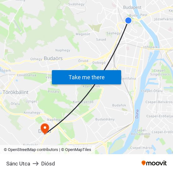 Sánc Utca to Diósd map
