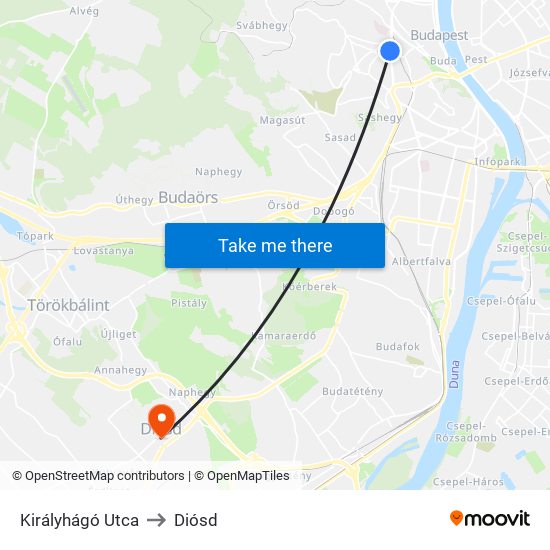 Királyhágó Utca to Diósd map