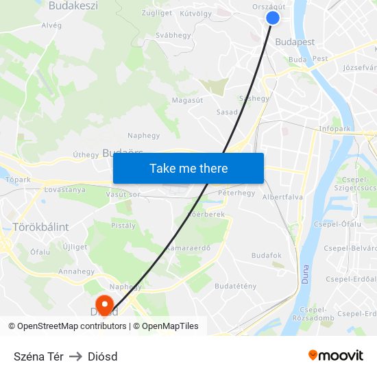 Széna Tér to Diósd map