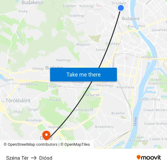 Széna Tér to Diósd map