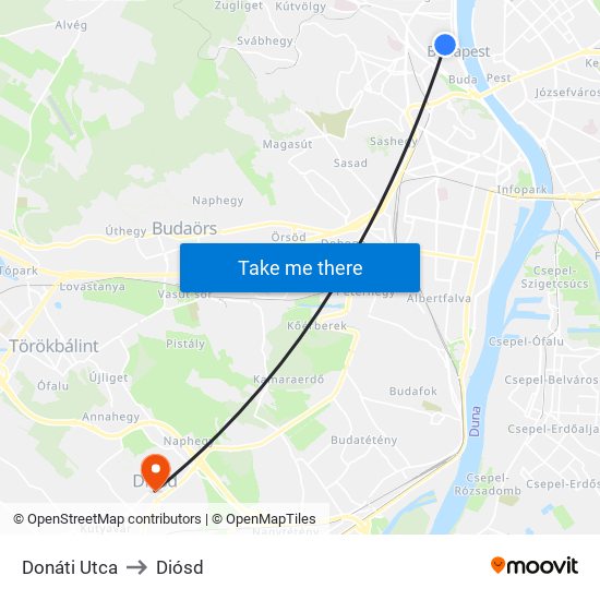 Donáti Utca to Diósd map