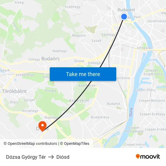 Dózsa György Tér to Diósd map