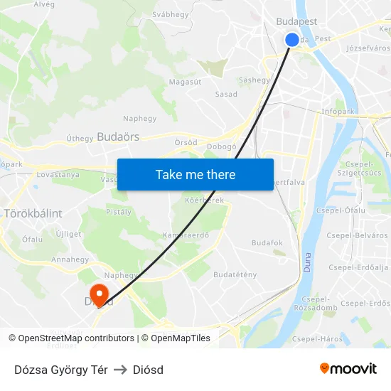 Dózsa György Tér to Diósd map