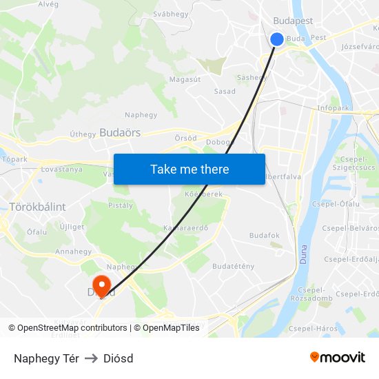 Naphegy Tér to Diósd map