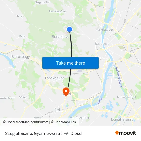 Szépjuhászné, Gyermekvasút to Diósd map