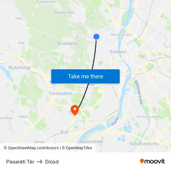 Pasaréti Tér to Diósd map