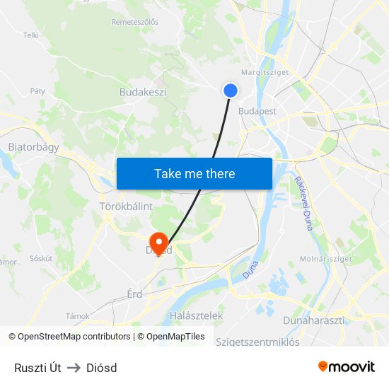 Ruszti Út to Diósd map