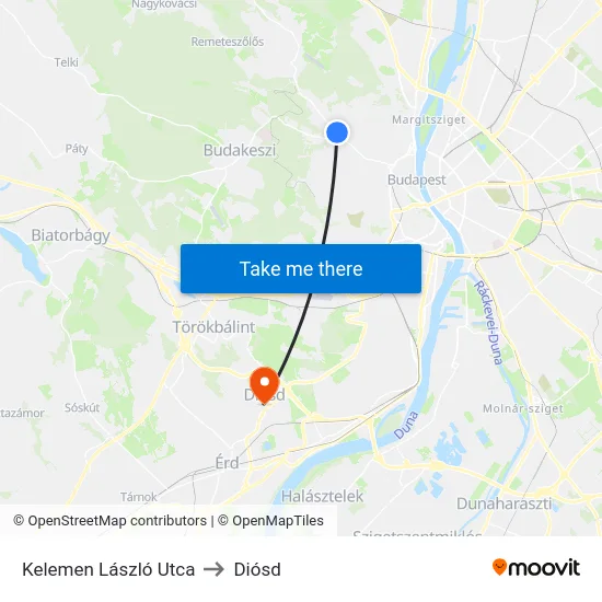 Kelemen László Utca to Diósd map