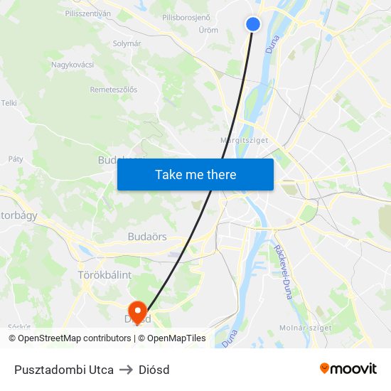 Pusztadombi Utca to Diósd map