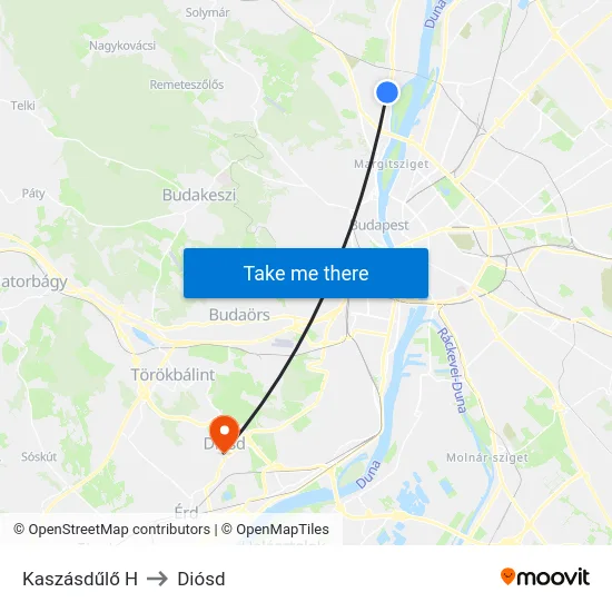 Kaszásdűlő H to Diósd map