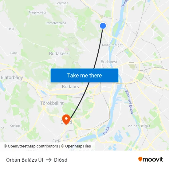 Orbán Balázs Út to Diósd map