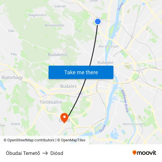 Óbudai Temető to Diósd map