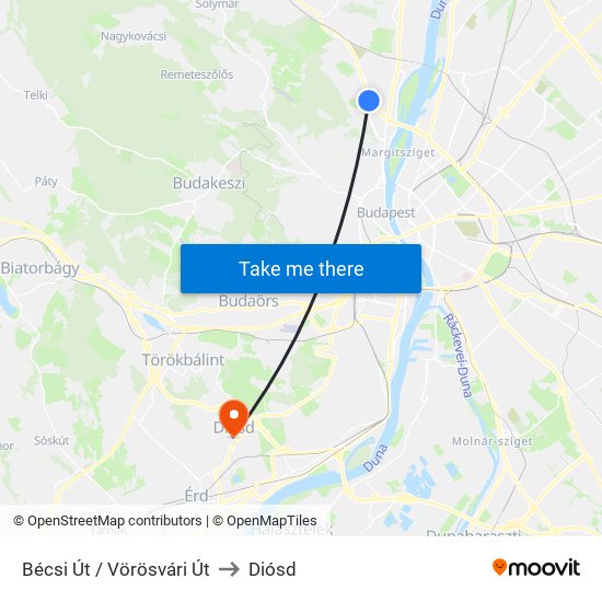 Bécsi Út / Vörösvári Út to Diósd map