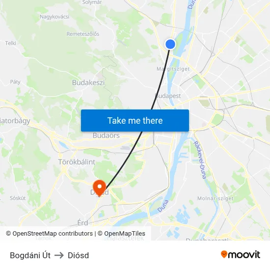 Bogdáni Út to Diósd map