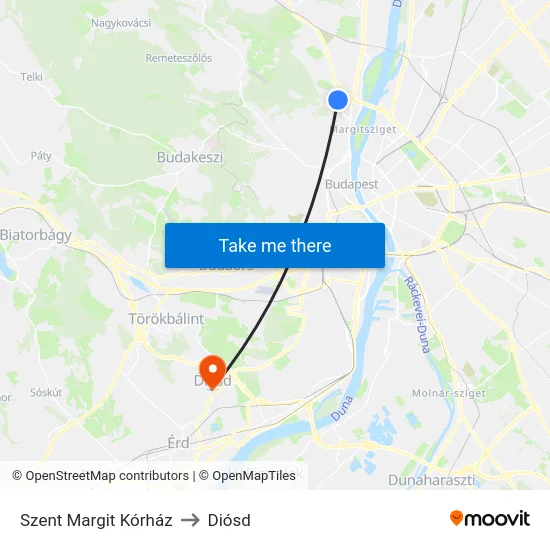 Szent Margit Kórház to Diósd map