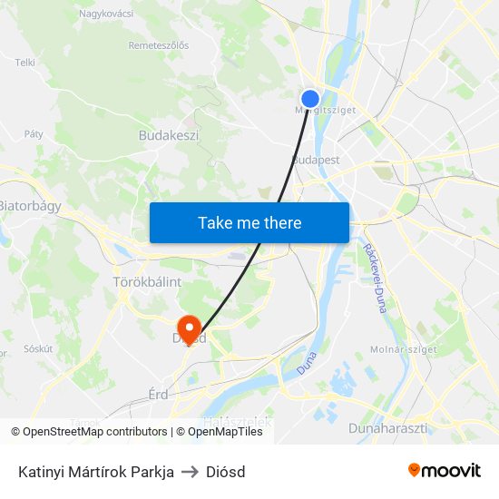 Katinyi Mártírok Parkja to Diósd map