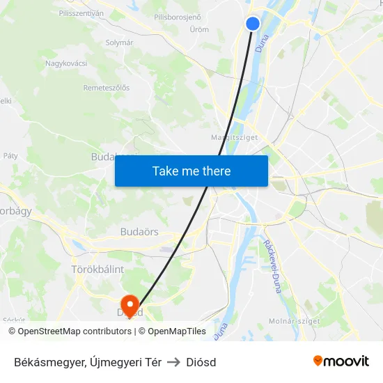 Békásmegyer, Újmegyeri Tér to Diósd map