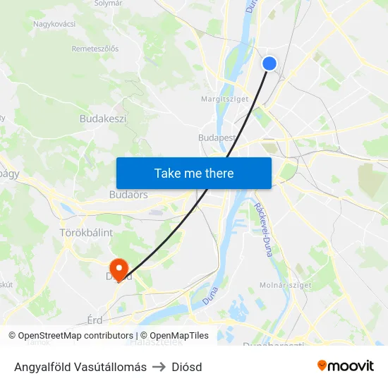 Angyalföld Vasútállomás to Diósd map
