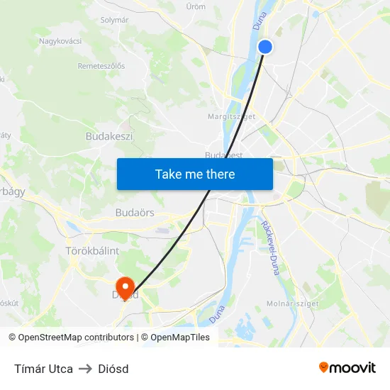 Tímár Utca to Diósd map